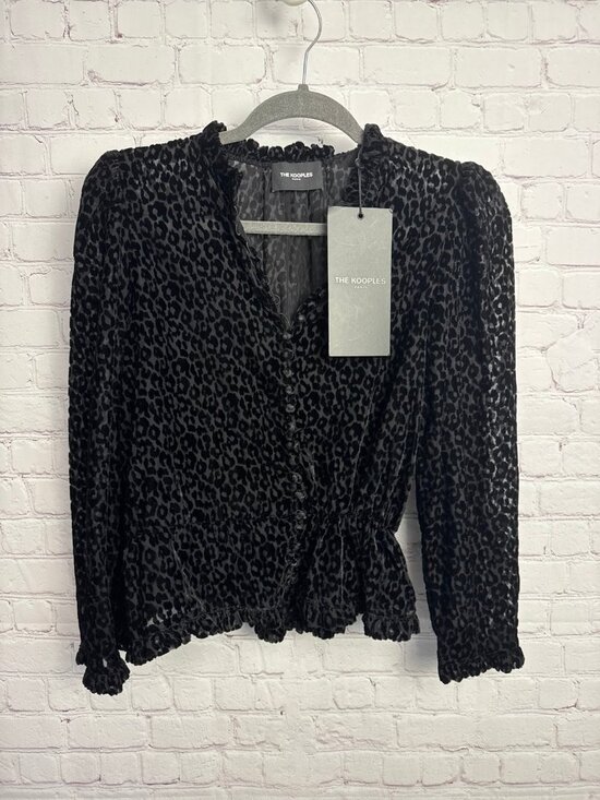 The Kooples Tops - The Kooples paris black textured animal print whimsigoth blouse size "1" xs